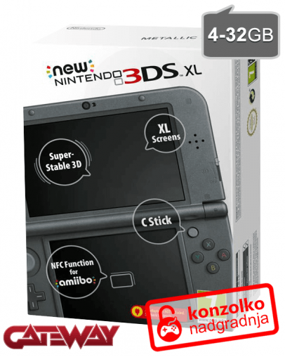 Nintendo NEW 3DS XL metalic-črn + Gateway ULTRA (3DS igre) + MicroSD 4GB + napajalnik