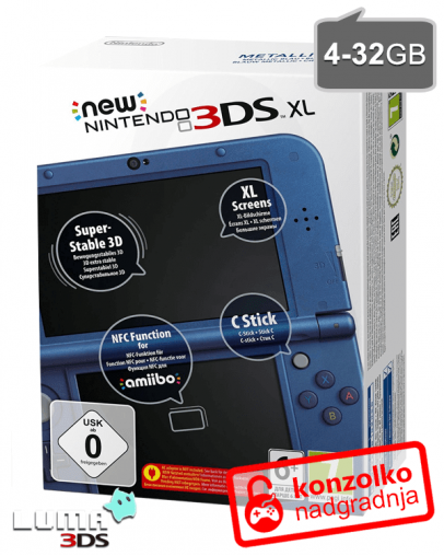 Nintendo NEW 3DS XL moder + MicroSD 4GB + Boot9strap + Luma3DS + Homebrew + napajalnik