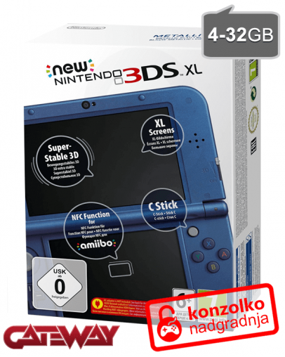 Nintendo NEW 3DS XL metalic-moder + Gateway ULTRA (3DS igre) + MicroSD 4GB + napajalnik