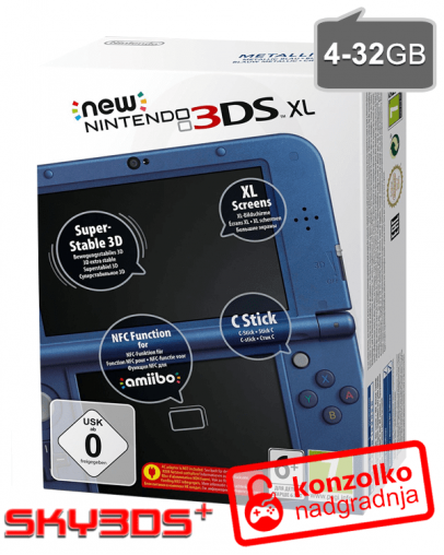 Nintendo NEW 3DS XL metalic-moder + SKY3DS+ (3DS igre) + MicroSD 4GB + napajalnik