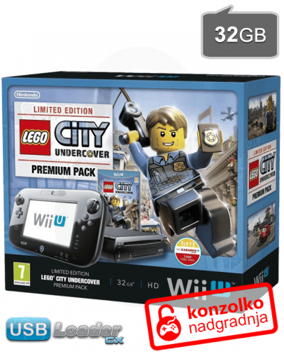 Nintendo Wii U Premium 32GB črn + Lego City Undercover + softmod PRO v5 + USB Loader GX