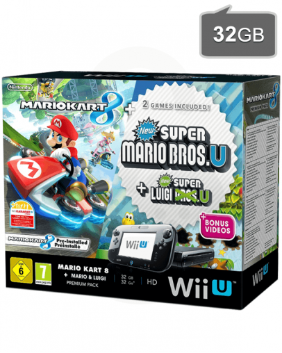 Nintendo Wii U Premium 32GB črn + Mario Kart 8 + New Super Mario + Bonus
