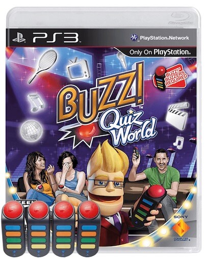 BUZZ! Quiz World + 4x Buzz kontroler (PS3) - rabljeno