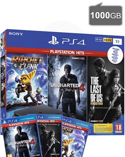 PlayStation 4 (PS4) Slim 1000GB + PlayStation Hits