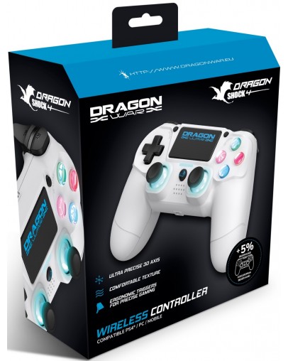 DragonWar Dragon Shock 4 brezžični kontroler bel (PS4)