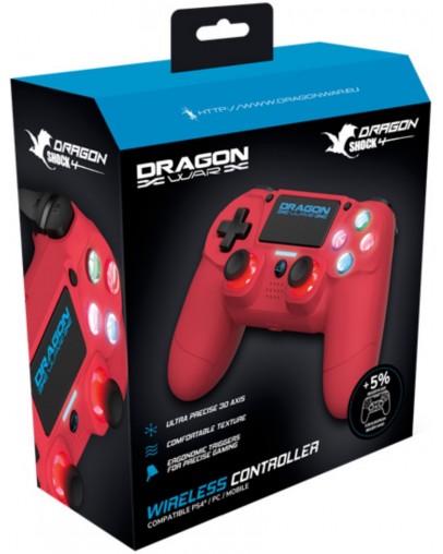 DragonWar Dragon Shock 4 brezžični kontroler rdeč (PS4)