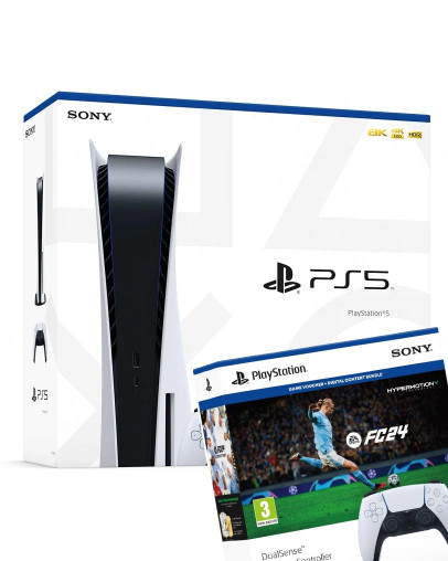 PlayStation 5 z igro FC 24 in dvema DualSense kontrolerjema (PS5) PlayStation 5 z igro FC 24 in dvema DualSense kontrolerjema (PS5)