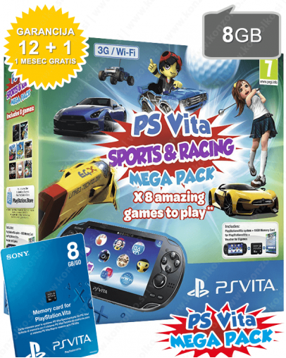 PlayStation Vita Wi-Fi+3G + 8GB + Sports & Racing Mega Pack