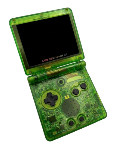 Obnovljen Nintendo Game Boy Advance SP IPS V4, novo prozorno-zeleno ohišje + 2 leti garancije Obnovljen Nintendo Game Boy Advance SP IPS V4, novo prozorno-zeleno ohišje + 2 leti garancije