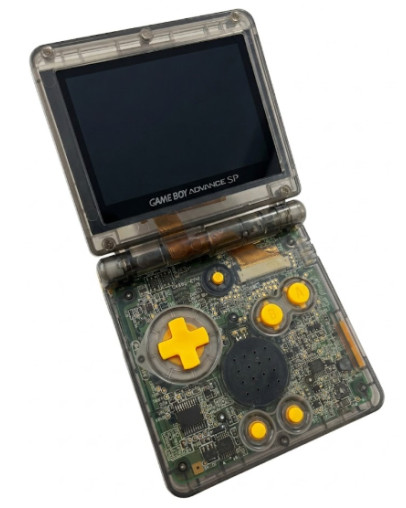 Obnovljen Nintendo Game Boy Advance SP IPS V4, novo prozorno-črno ohišje + 2 leti garancije Obnovljen Nintendo Game Boy Advance SP IPS V4, novo prozorno-črno ohišje + 2 leti garancije