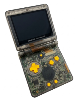 Obnovljen Nintendo Game Boy Advance SP IPS V4, novo prozorno-črno ohišje + 2 leti garancije
