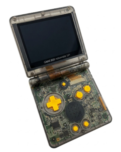 Obnovljen Nintendo Game Boy Advance SP IPS V4, novo prozorno-črno ohišje + 2 leti garancije Obnovljen Nintendo Game Boy Advance SP IPS V4, novo prozorno-črno ohišje + 2 leti garancije