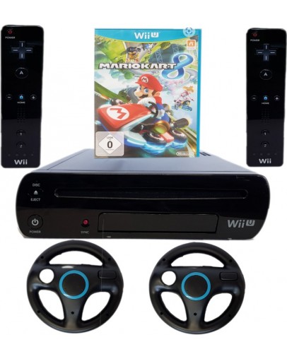 Obnovljen Nintendo Wii U Premium 32GB črn z igro Mario Kart 8 + dva Wii Remote daljinca + dva volana + 2 leti garancije
