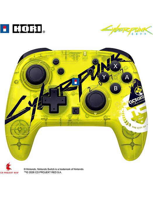 Hori Horipad Turbo Cyberpunk 2077 brezžični kontroler rumene barve za Nintendo Switch 1 & 2
