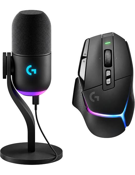 Logitech G komplet brezžične igralne miške G502 X Plus in žičnega mikrofona Yeti GX črne barve