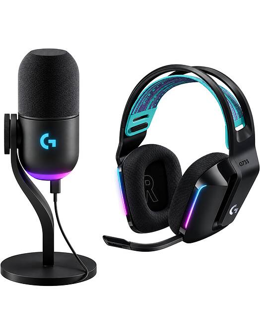 Logitech G komplet brezžičnih igralnih slušalk G733 Lightspeed in žičnega mikrofona Yeti GX črne barve