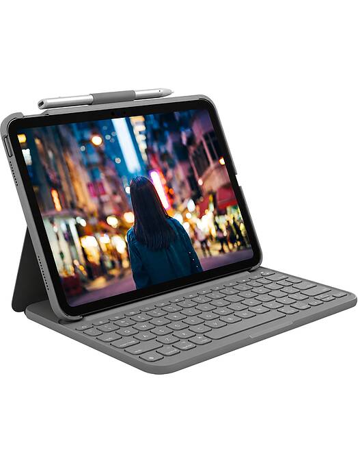 Logitech Slim Folio siv ovitek z brezžično tipkovnico za iPad 10-generacije slovenskimi tipkami