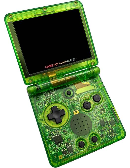 Obnovljen Nintendo Game Boy Advance SP IPS V4 novo prozorno-zeleno ohišje + 2 leti garancije