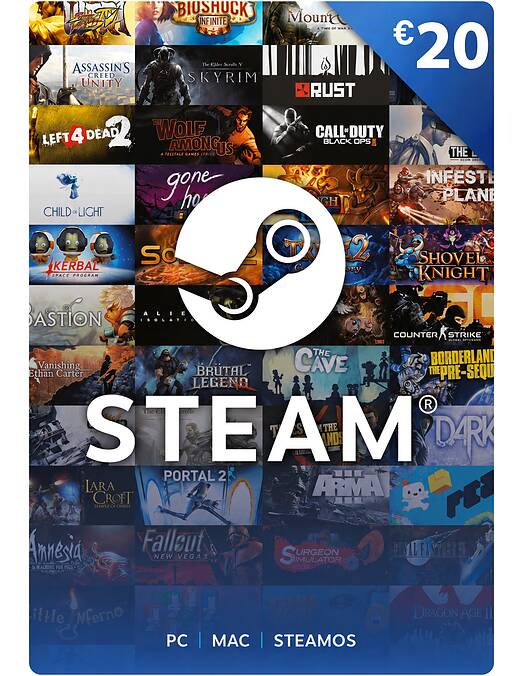 Steam predplačniška koda za 20 EUR - koda na papirju