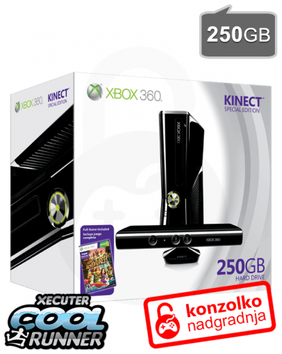 Rabljeno Xbox 360 Slim 250GB Kinect + JTAG/RGH Ultimate + Garancija, črn