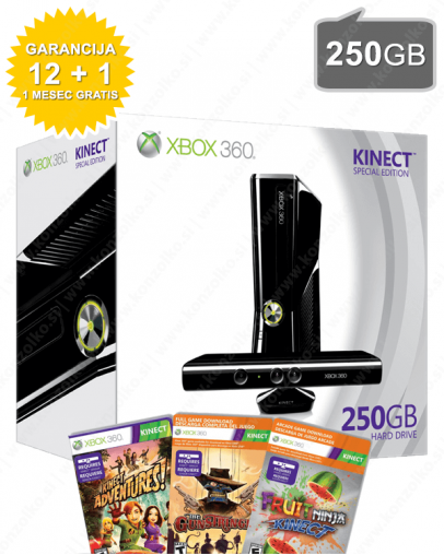 Rabljeno - Xbox 360 Slim 250GB Kinect + dodaten kontroler