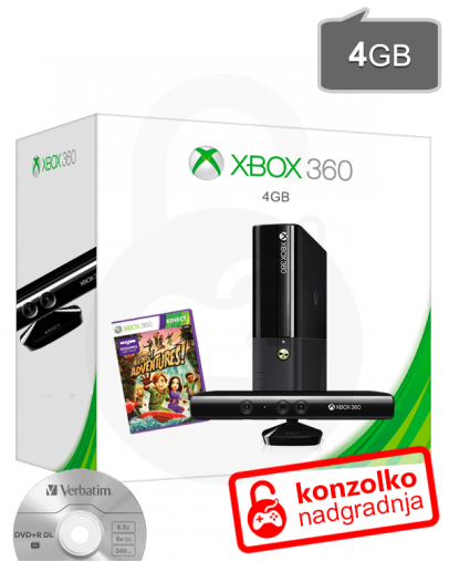 Xbox 360 Slim E Stingray 4GB Kinect + iXtreme LT PRO v4.0 Ultimate + Xbox Live slušalke
