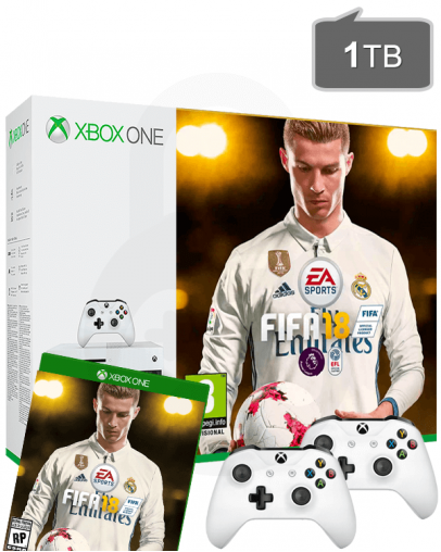 Xbox One S (slim) 1TB + FIFA 18 + 2x Kontroler