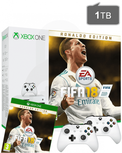Xbox One S (slim) 1TB + FIFA 18 Ronaldo Edition + 2x Kontroler
