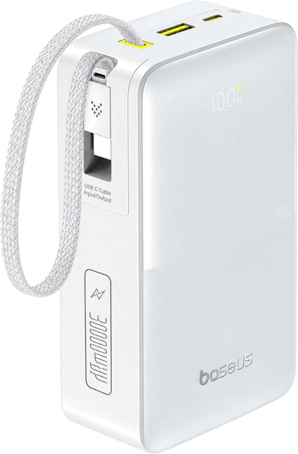Baseus EnerFill FC51 Bipow 2 Pro prenosna baterija 30000mAh 22W z vgrajenim USB-C kablom bele barve Baseus EnerFill FC51 Bipow 2 Pro prenosna baterija 30000mAh 22W z vgrajenim USB-C kablom bele barve