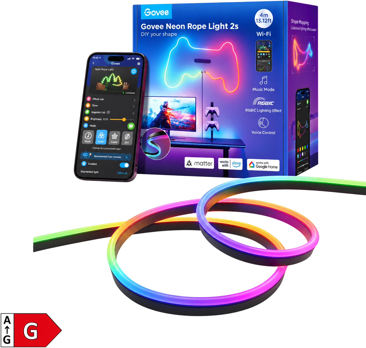 Govee Neon Rope svetlobni trak 2 črne barve dolžine 4 metre Govee Neon Rope svetlobni trak 2 črne barve dolžine 4 metre