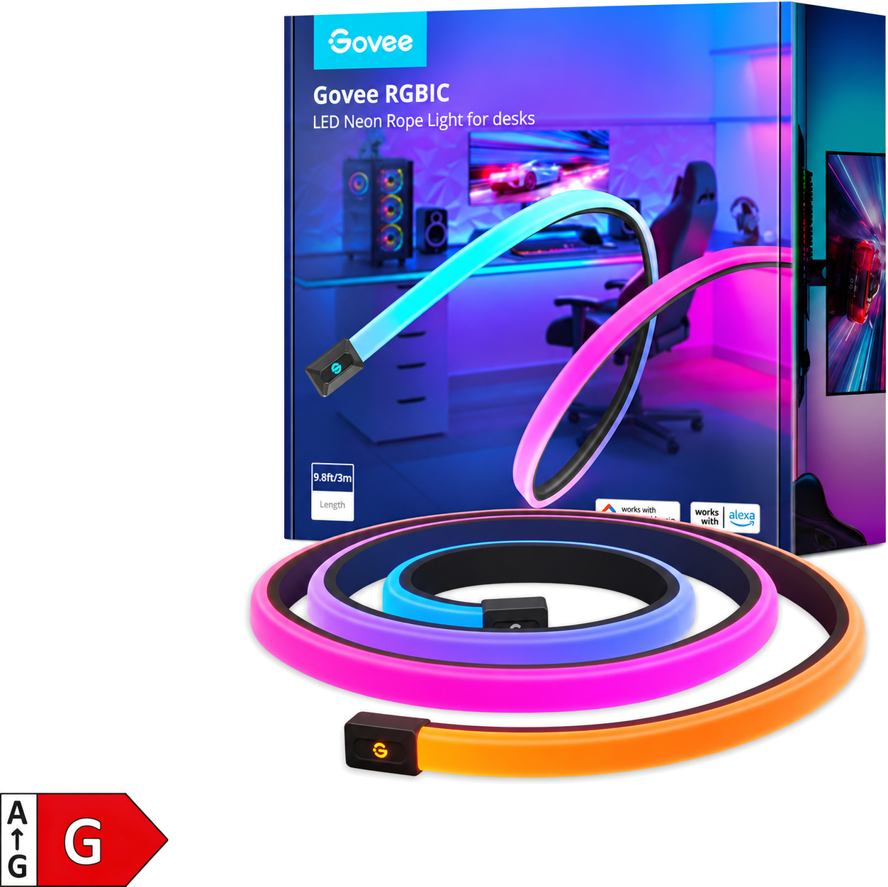 Govee RGBIC LED neonski svetlobni trak za dekoracijo mize dolžine 3 metre Govee RGBIC LED neonski svetlobni trak za dekoracijo mize dolžine 3 metre