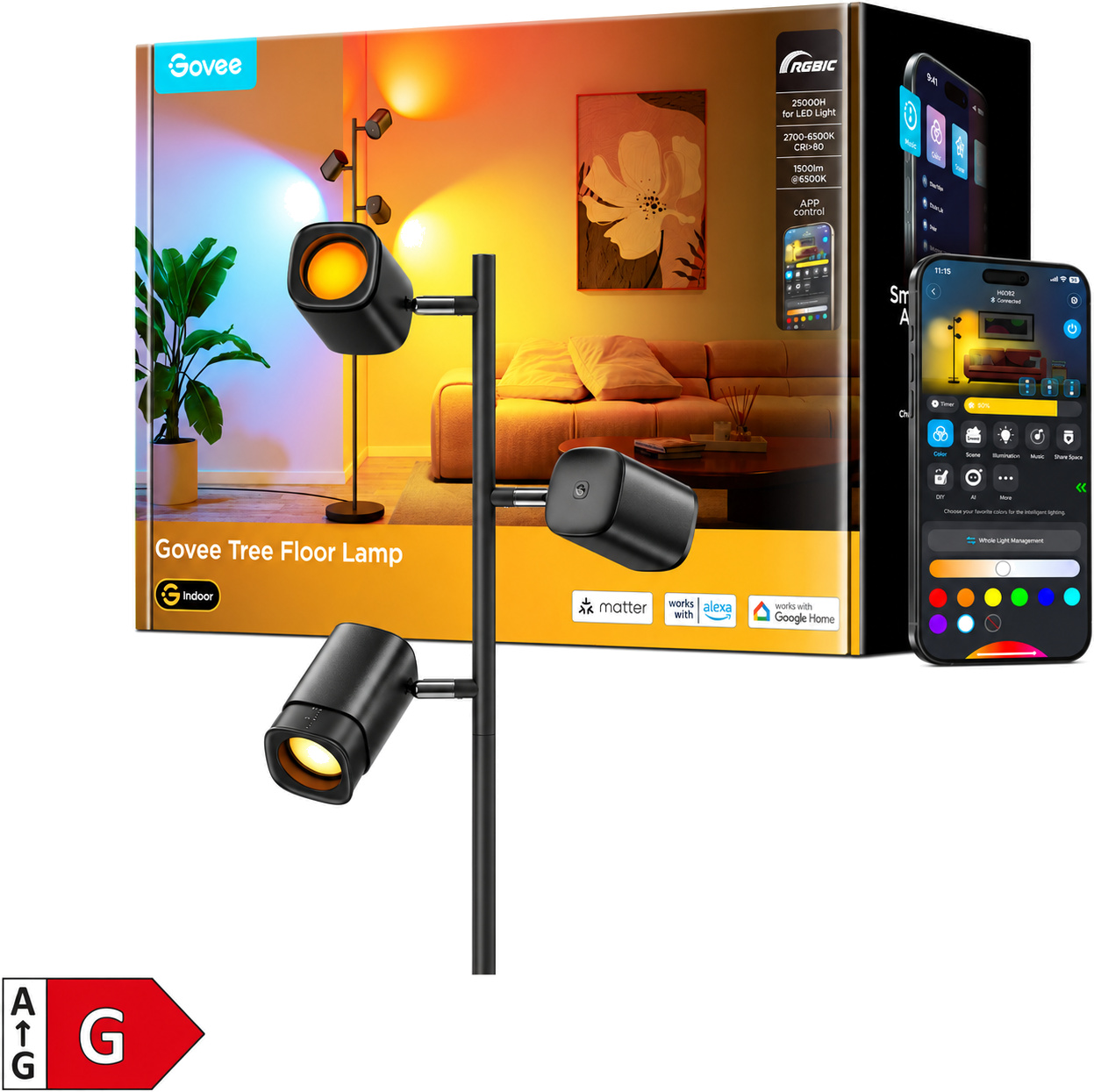 Govee Tree Floor Lamp pametna talna svetilka s 3 vrtljivimi lučmi Govee Tree Floor Lamp pametna talna svetilka s 3 vrtljivimi lučmi