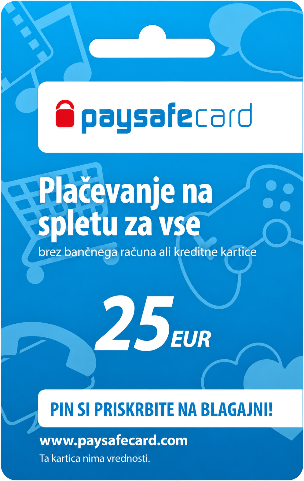 Paysafecard darilna kartica za 25 EUR - koda na papirju Paysafecard darilna kartica za 25 EUR - koda na papirju