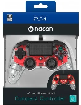 Nacon PS4 Transparentni žični kontroler, rdeč