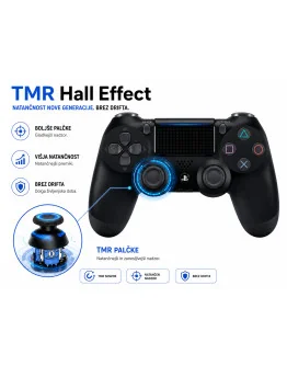 Obnovljen PS4 DualShock 4 brezžični kontroler s TMR palčkami črne barve + 2 leti garancije